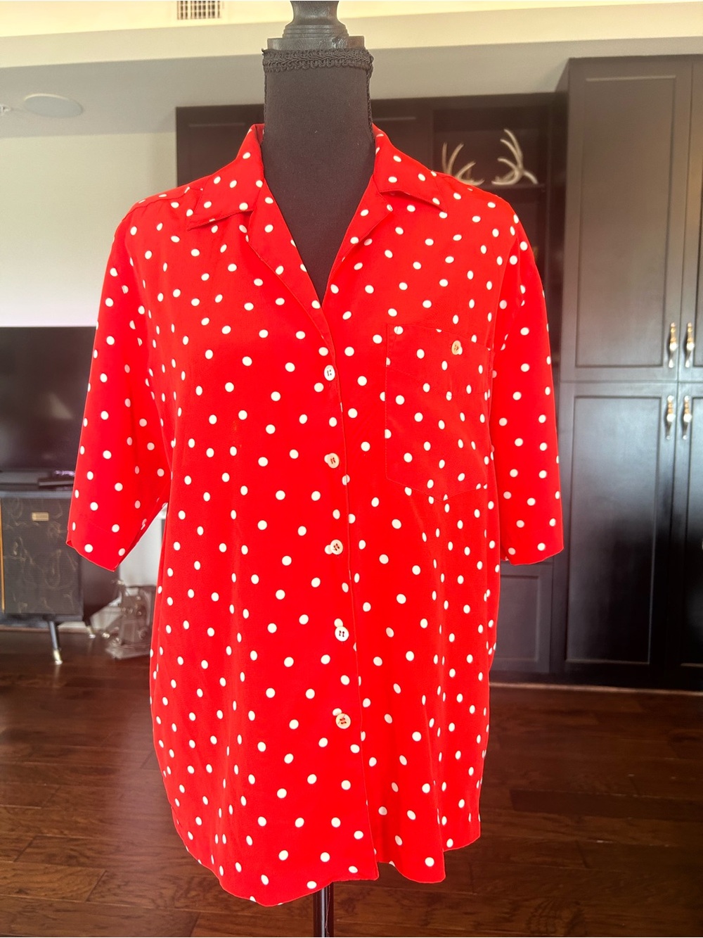 Claiborne Red and White Polka Dot Blouse